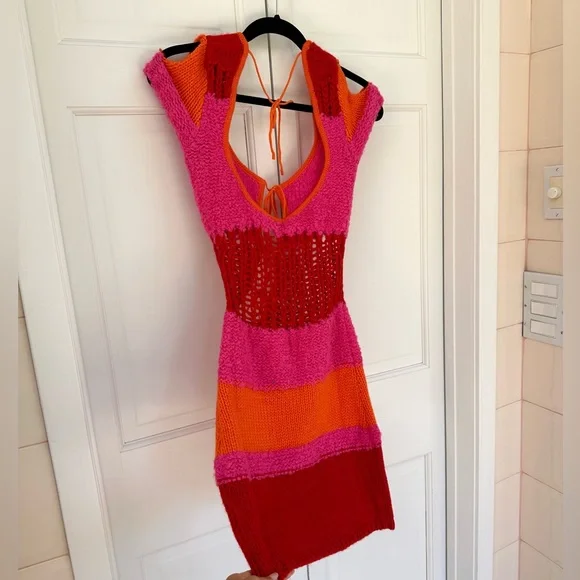 Danielle Guizio Red and Pink Knit Dress